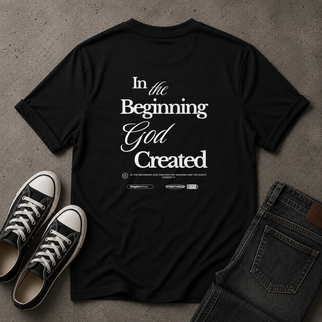 Genesis 1:1 T-Shirt – In The Beginning God Created Christian Tee (BACK DESIGN)