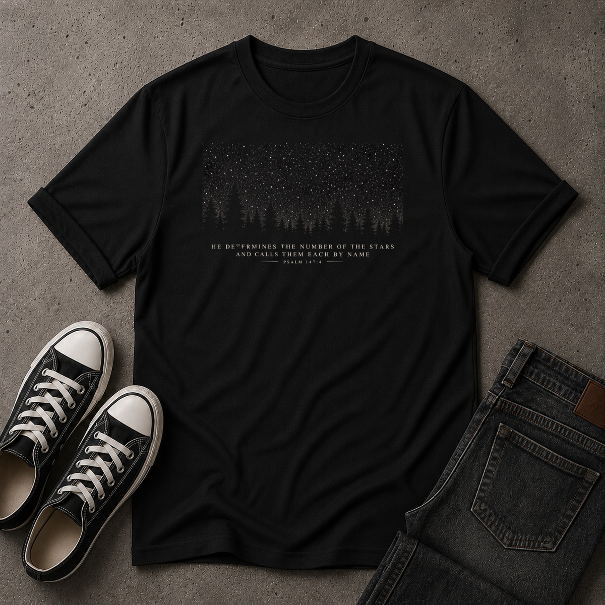 Psalm 147:4 T-Shirt – Number of the Stars Christian T-Shirt (FRONT DESIGN)