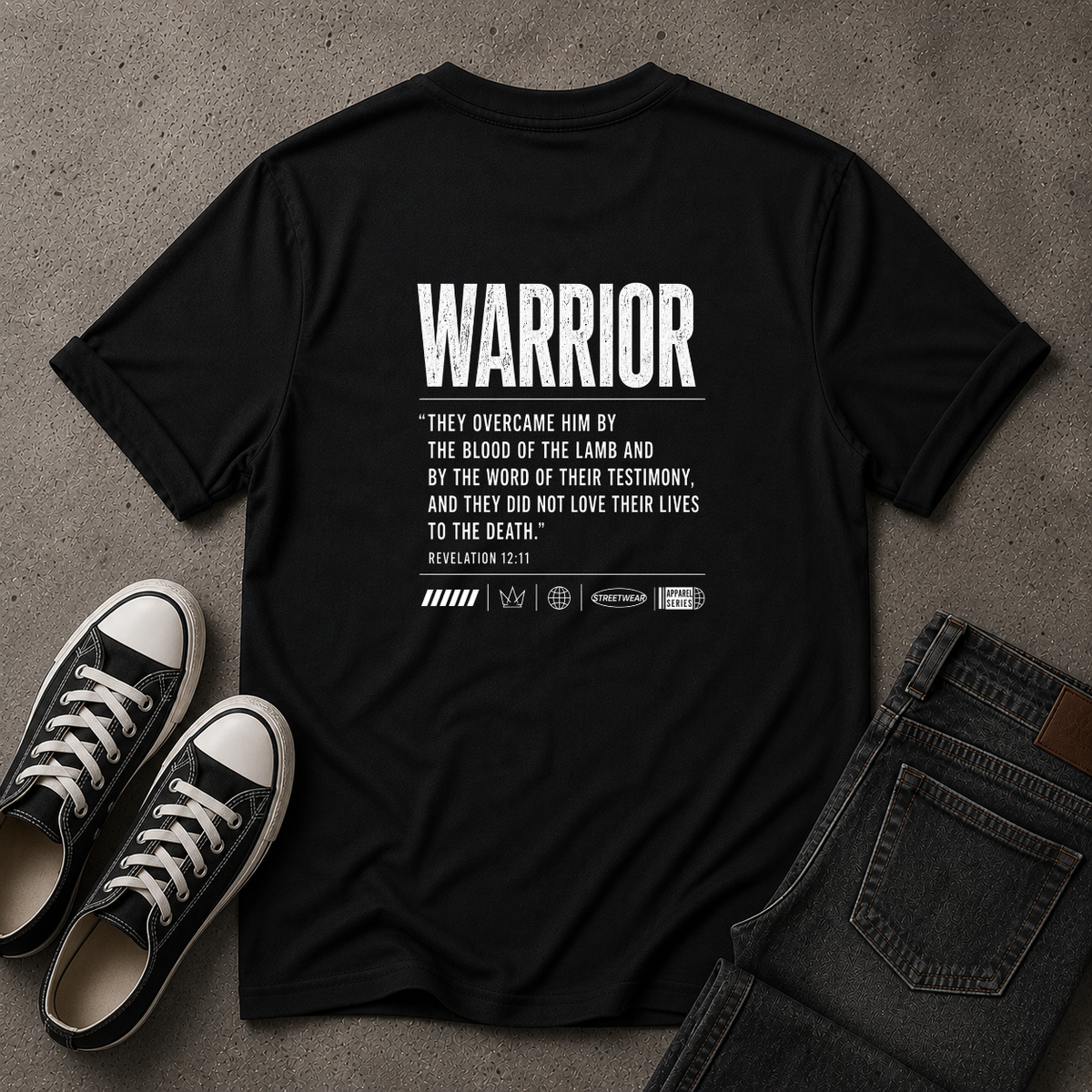 Christian Warrior T-Shirt – Revelation 12:11 Scripture Tee (BACK DESIGN)