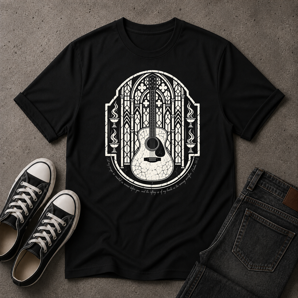 Christian Worship T-Shirt – Psalm 141:2 Guitar Scripture Tee (FRONT DESIGN)