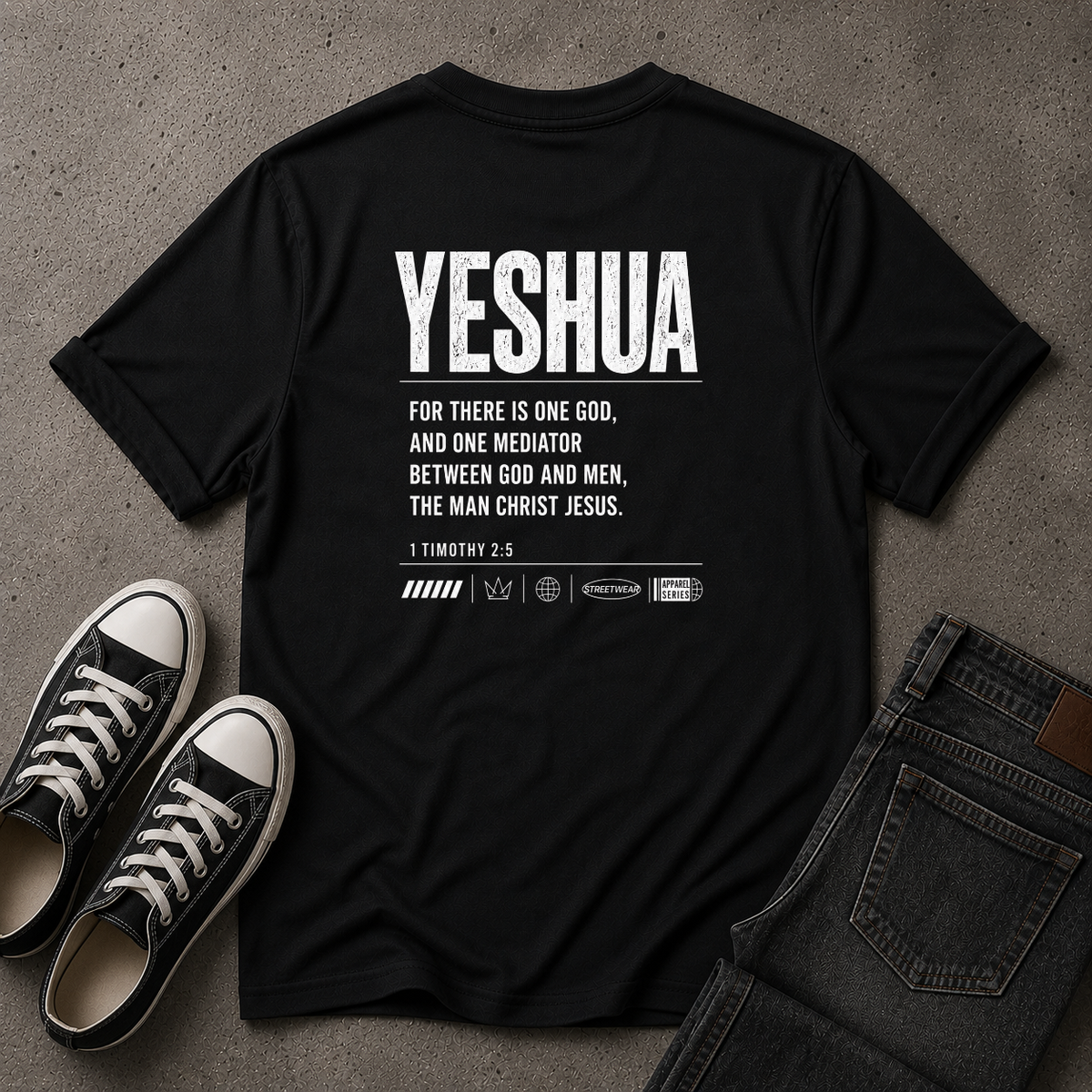 Yeshua Christian T-Shirt – 1 Timothy 2:5 Scripture Tee (BACK DESIGN)
