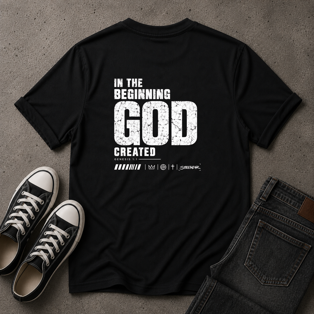 In the Beginning God Created T-Shirt – Genesis 1:1 (BACK DESIGN)