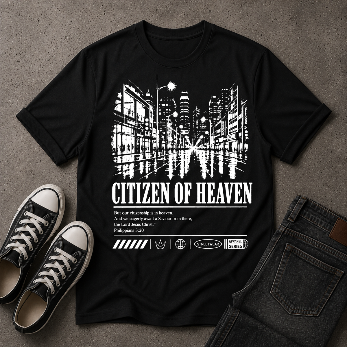 Citizen of Heaven Christian T-Shirt – Philippians 3:20 (BIG FRONT DESIGN)