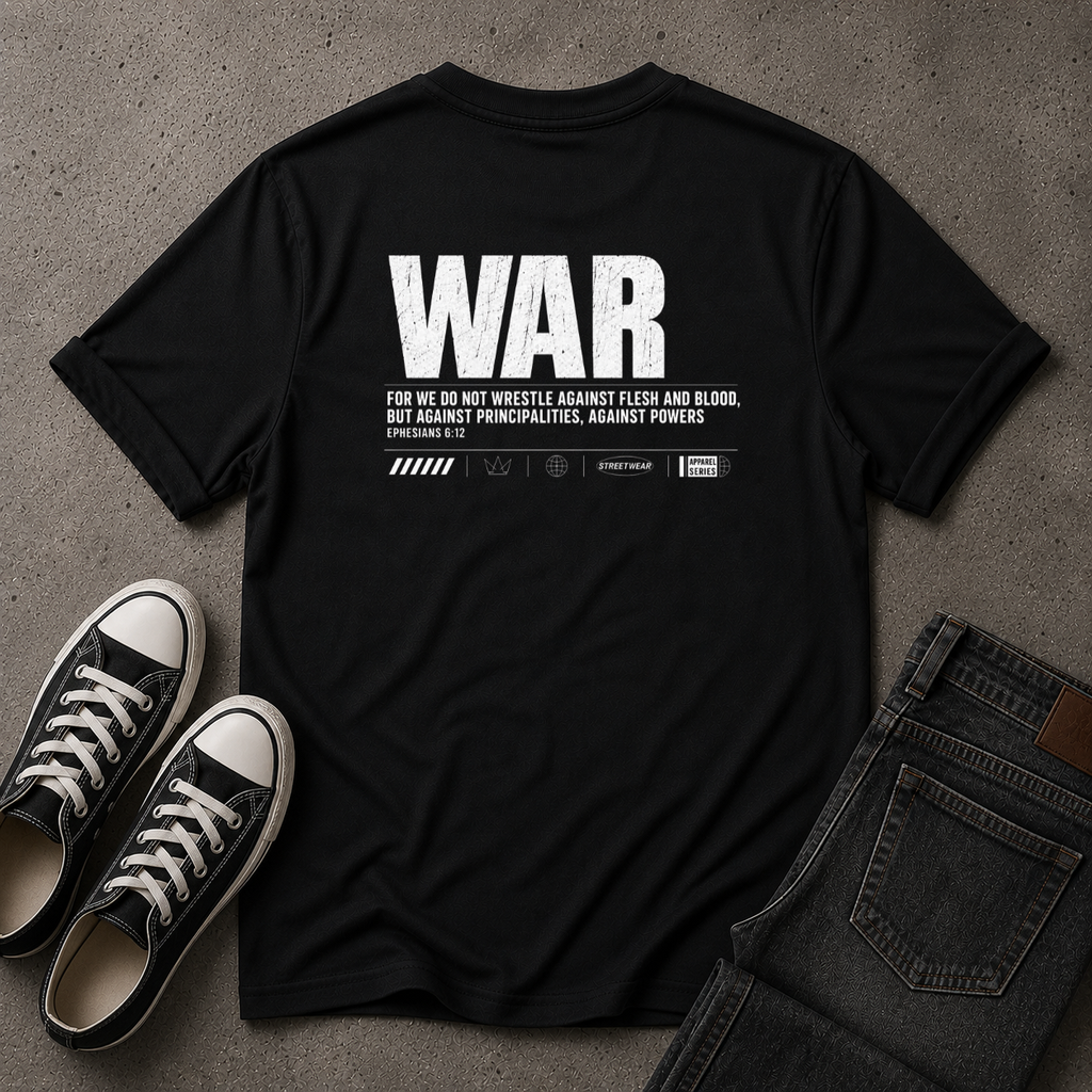 Spiritual Warfare Christian T-Shirt – Ephesians 6:12 (BACK DESIGN)