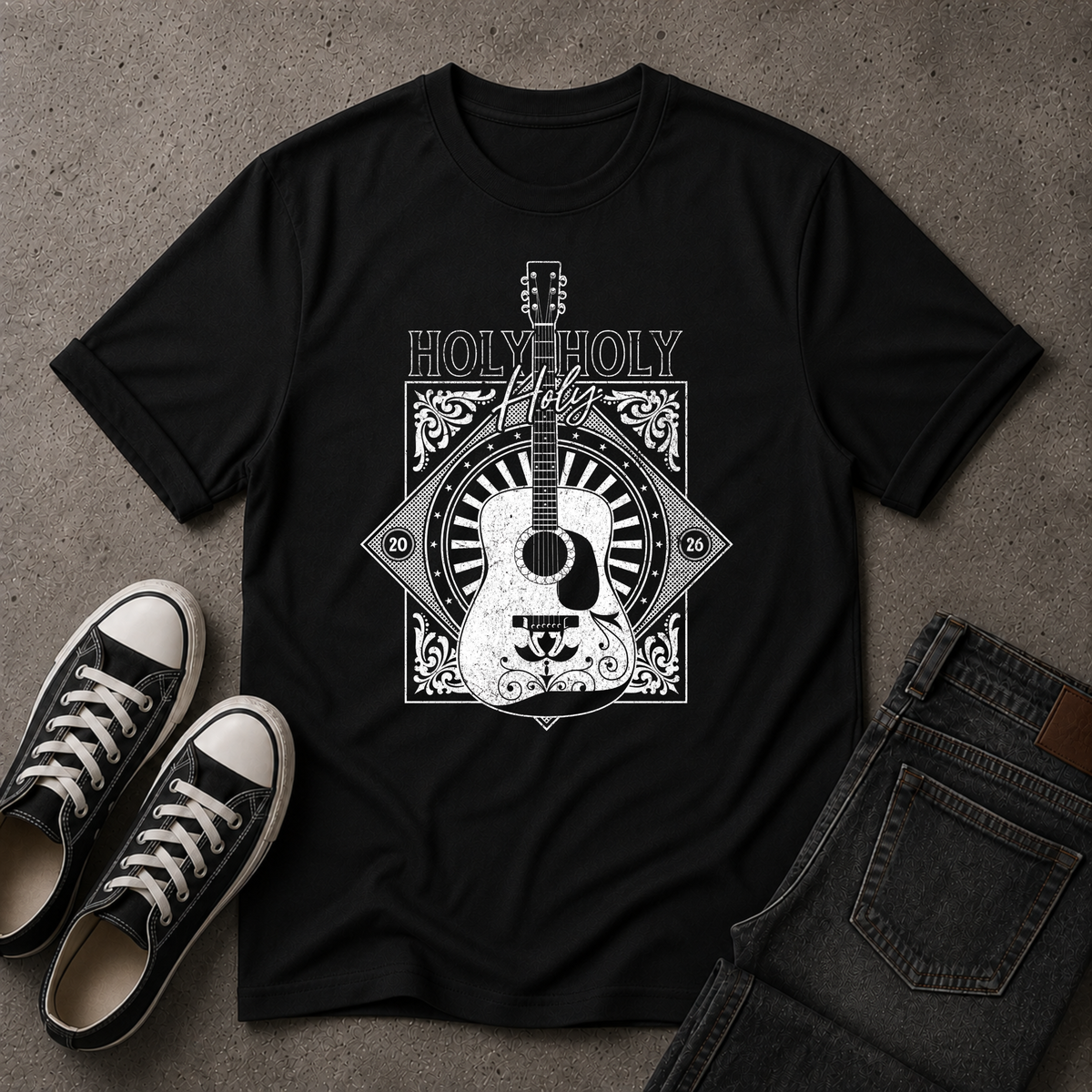 Holy Holy Holy Christian T-Shirt – Worship Guitar Faith Tee (FRONT DESIGN)