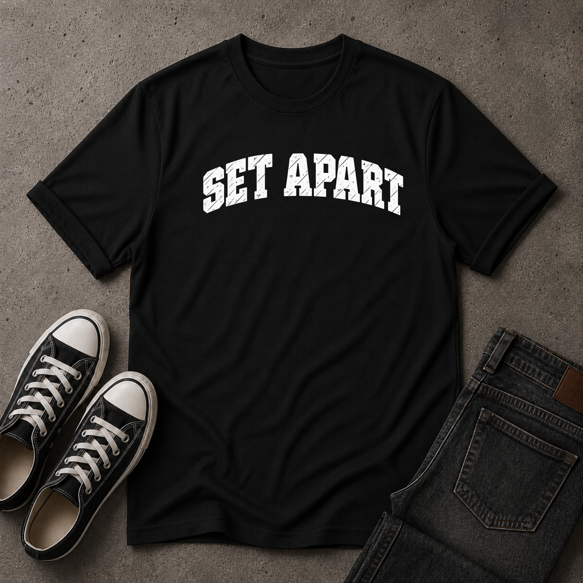 Set Apart Christian T-Shirt – Distressed Faith Streetwear Tee (FRONT DESIGN)