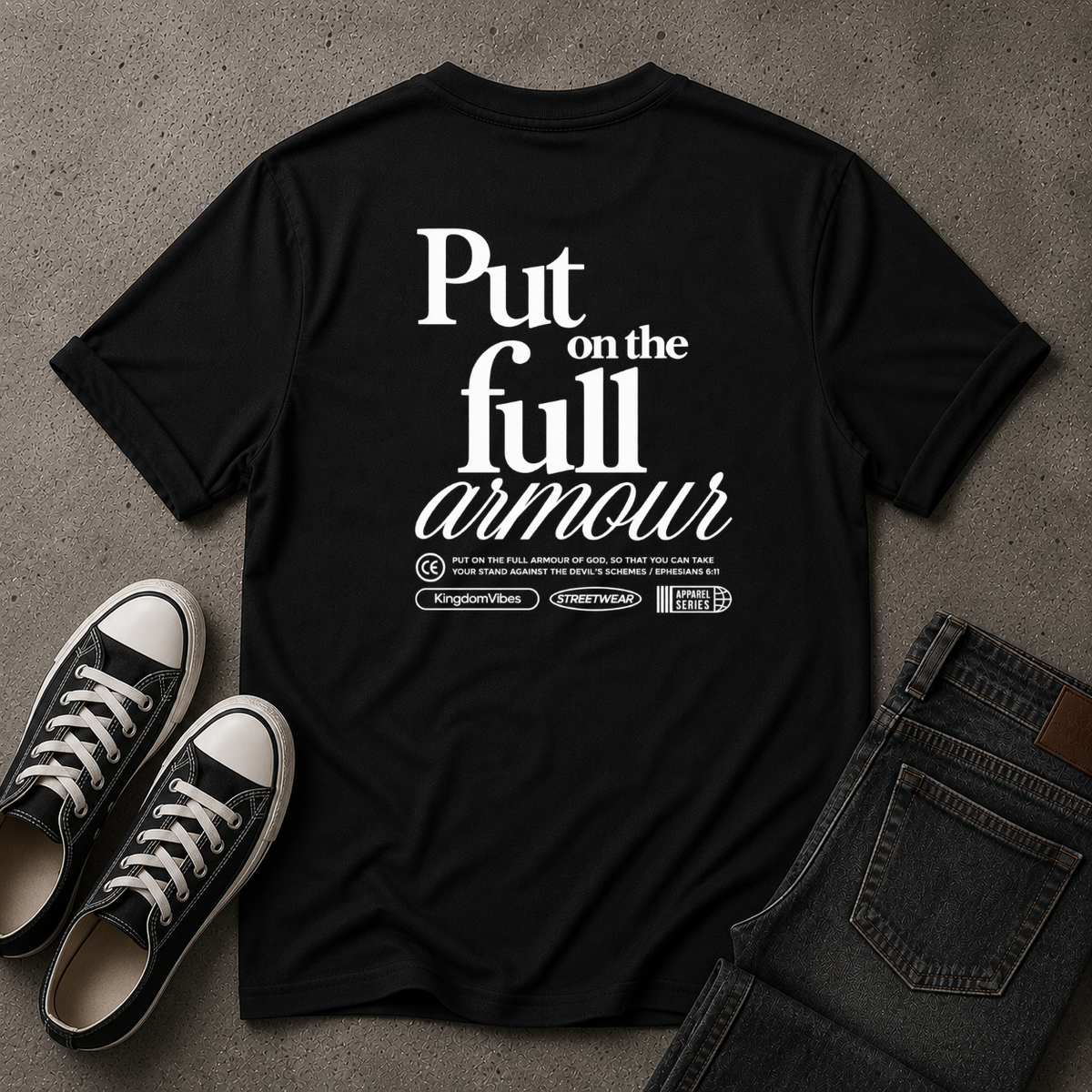 Full Armour of God T-Shirt – Ephesians 6:11 Christian Streetwear (BACK DESIGN)