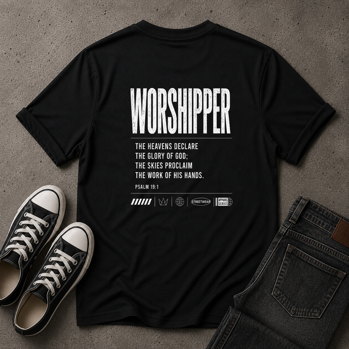 Worshipper Christian T-Shirt – Psalm 19:1 Worship Tee (BACK DESIGN)