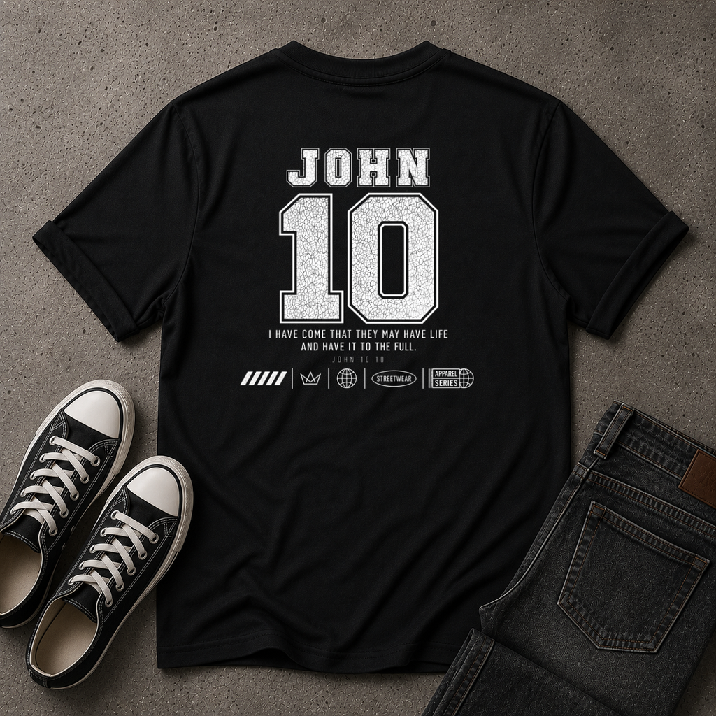 John 10:10 Christian T-Shirt – Life to the Full – (BACK DESIGN)