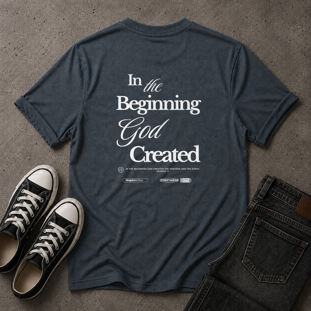 Genesis 1:1 T-Shirt – In The Beginning God Created Christian Tee (BACK DESIGN)