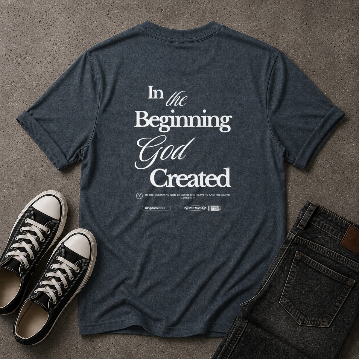 Genesis 1:1 T-Shirt – In The Beginning God Created Christian Tee (BACK DESIGN)
