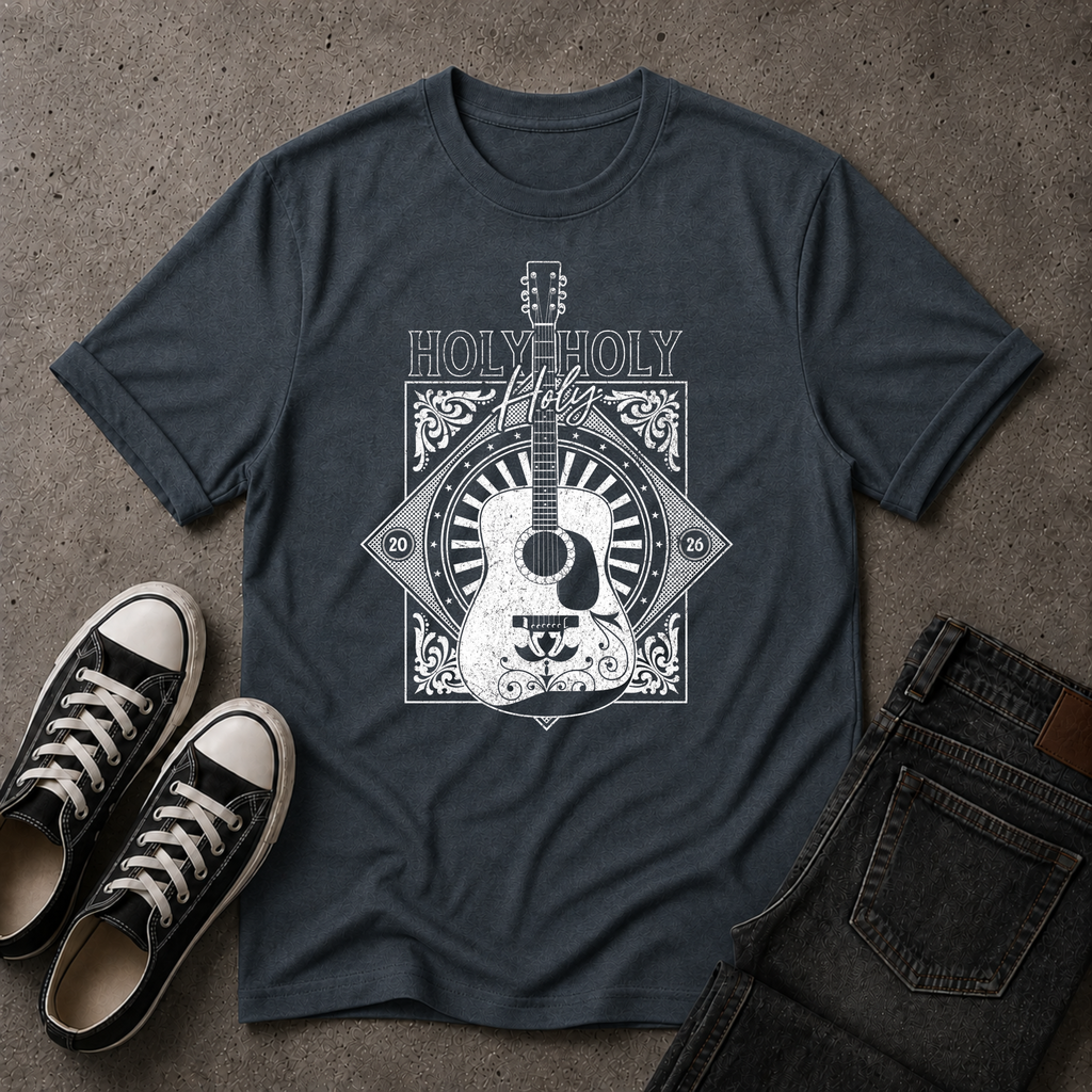 Holy Holy Holy Christian T-Shirt – Worship Guitar Faith Tee (FRONT DESIGN)
