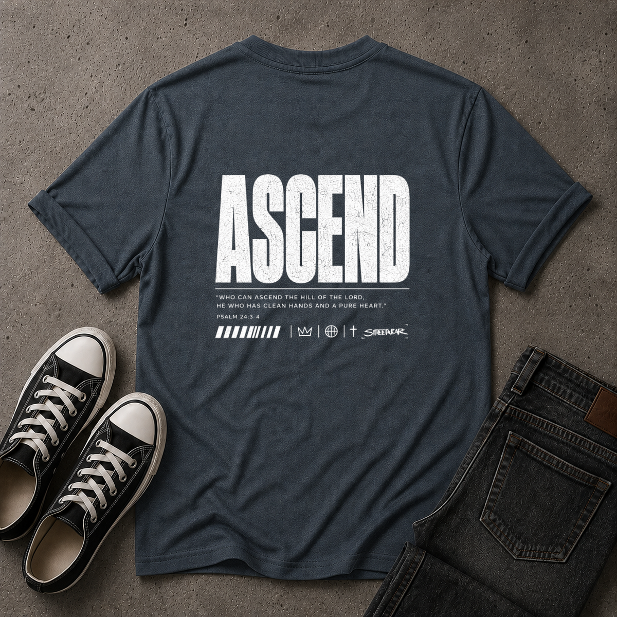 Ascend Christian T-Shirt – Psalm 24:3-4 – (BACK DESIGN)