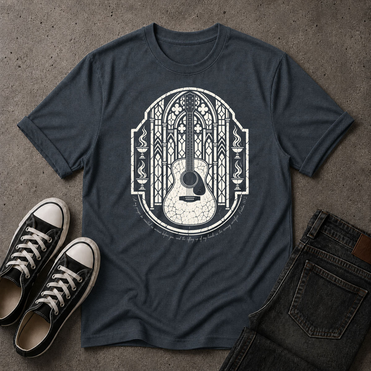 Christian Worship T-Shirt – Psalm 141:2 Guitar Scripture Tee (FRONT DESIGN)