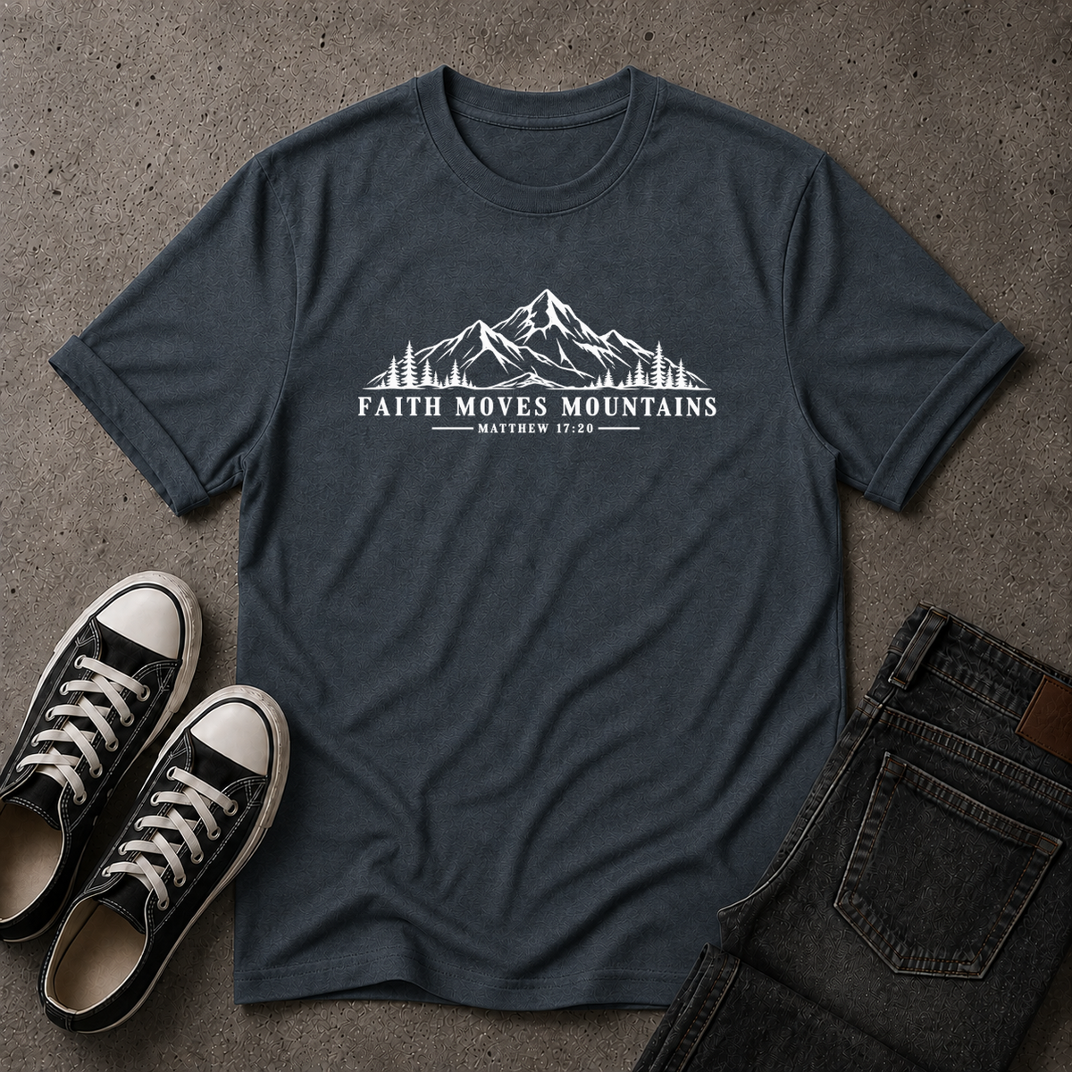 Faith Moves Mountains T-Shirt | Matthew 17:20 Christian Tee (FRONT DESIGN)