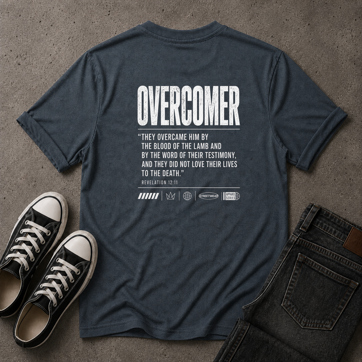 Overcomer Revelation 12:11 Christian T-Shirt – Bible Verse Tee (BACK DESIGN)