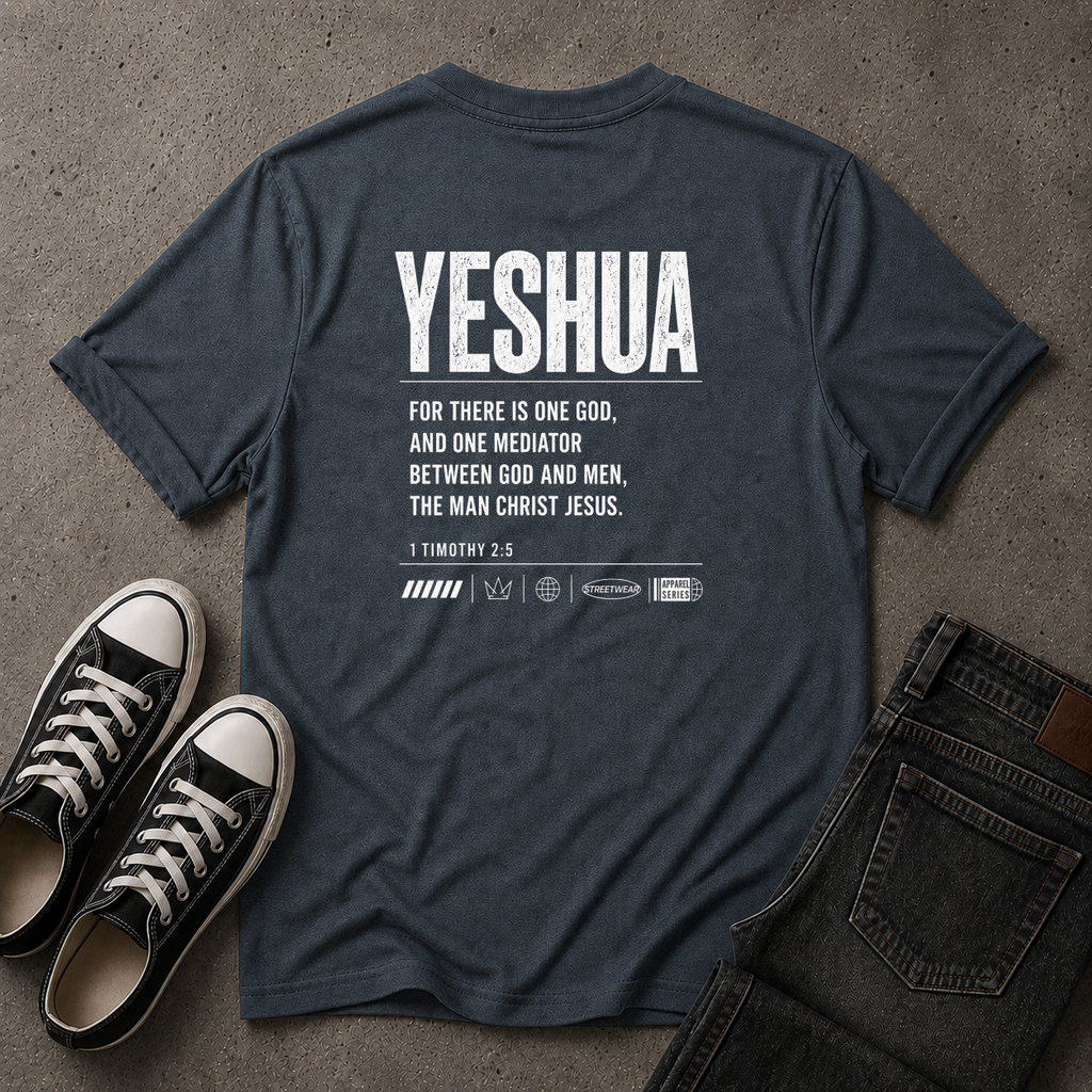 Yeshua Christian T-Shirt – 1 Timothy 2:5 Scripture Tee (BACK DESIGN)