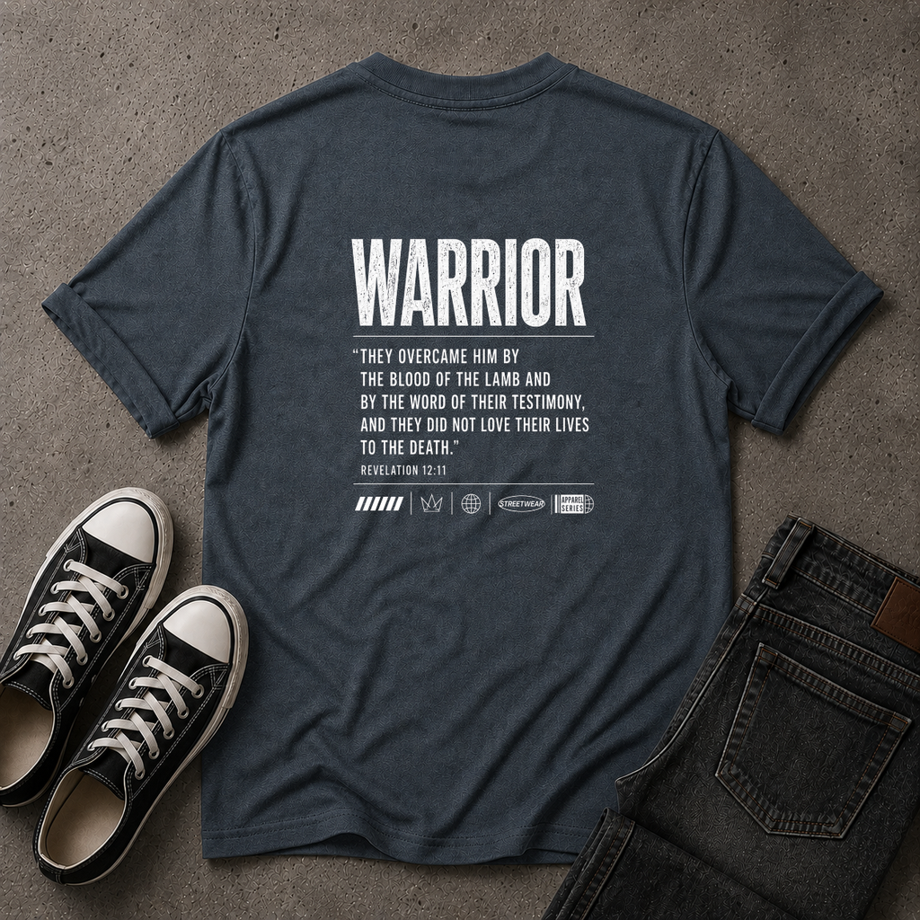 Christian Warrior T-Shirt – Revelation 12:11 Scripture Tee (BACK DESIGN)