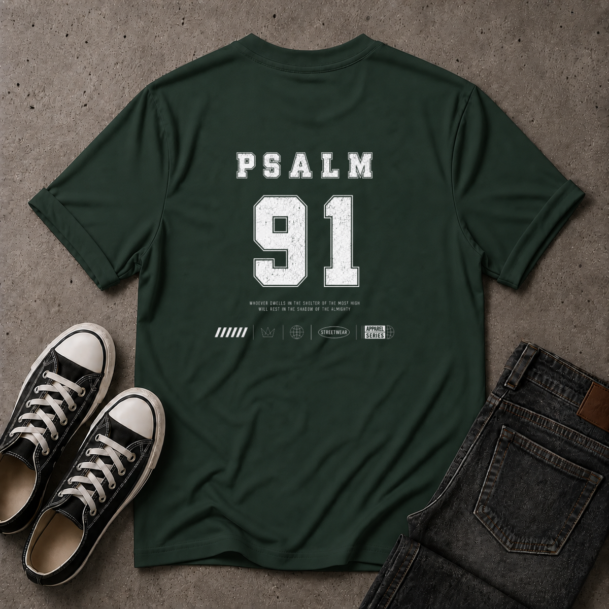 Psalm 91 T-Shirt – He Who Dwells Christian Scripture T-Shirt (BACK DESIGN)