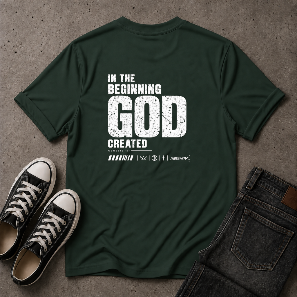 In the Beginning God Created T-Shirt – Genesis 1:1 (BACK DESIGN)