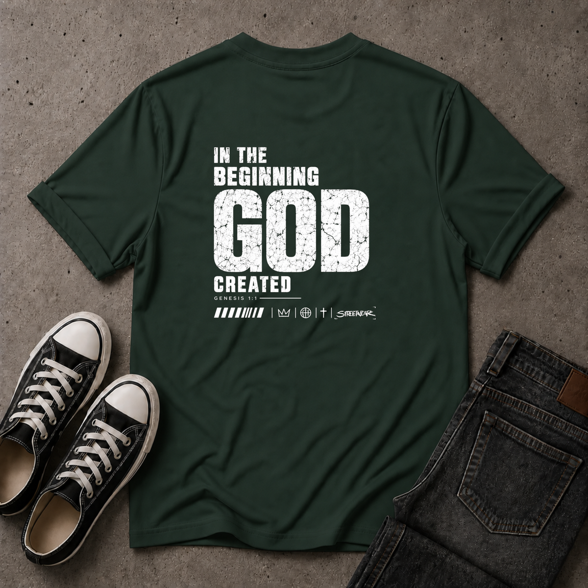 In the Beginning God Created T-Shirt – Genesis 1:1 (BACK DESIGN)