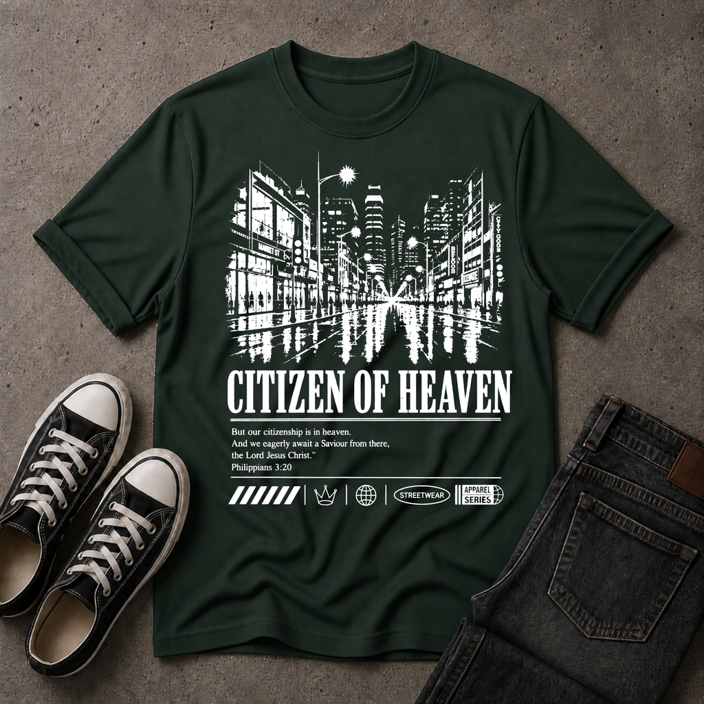 Citizen of Heaven Christian T-Shirt – Philippians 3:20 (BIG FRONT DESIGN)