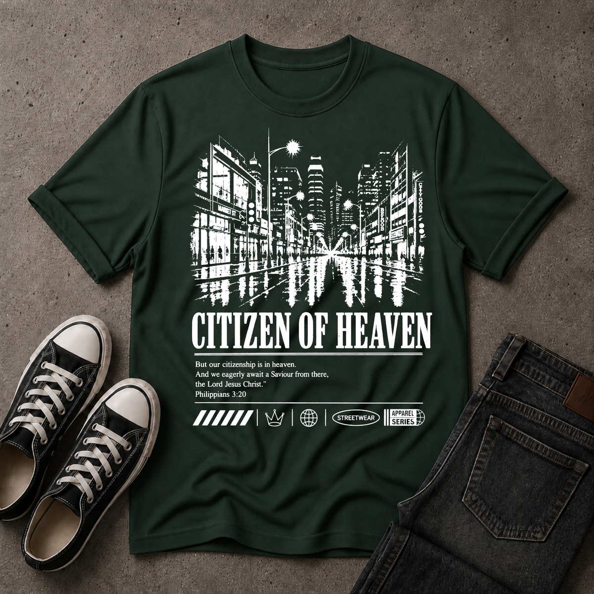 Citizen of Heaven Christian T-Shirt – Philippians 3:20 (BIG FRONT DESIGN)