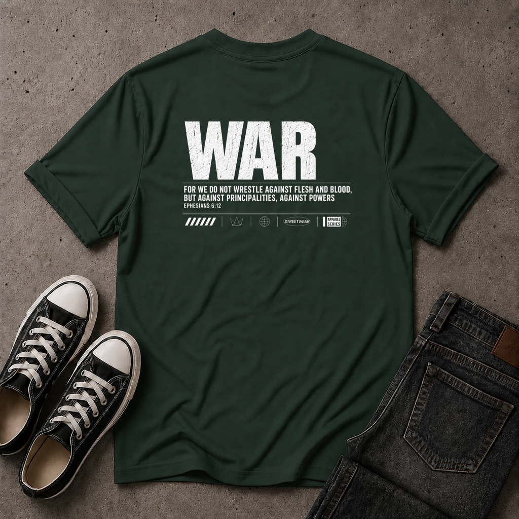 Spiritual Warfare Christian T-Shirt – Ephesians 6:12 (BACK DESIGN)