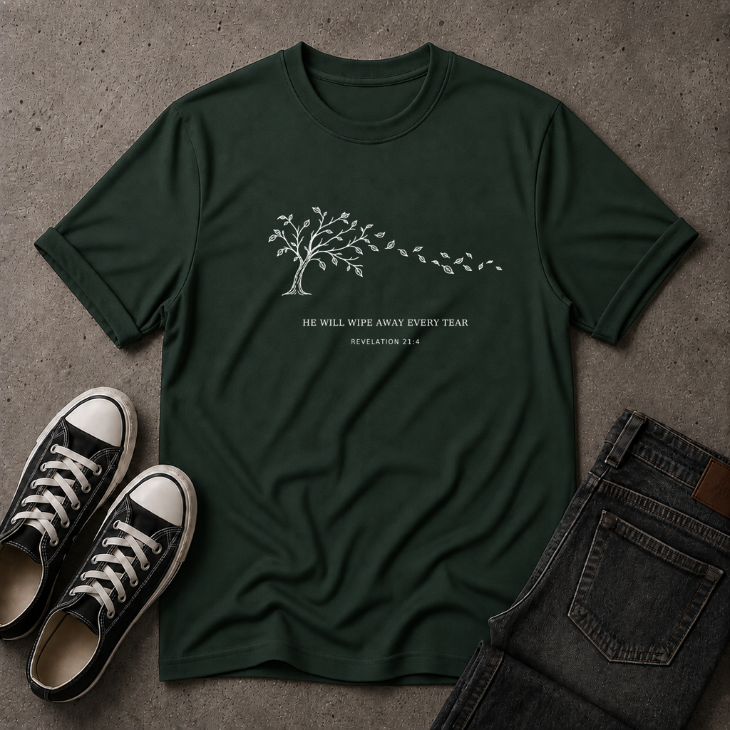 Revelation 21:4 T-Shirt – He Will Wipe Away Every Tear Christian Tee (FRONT DESIGN)