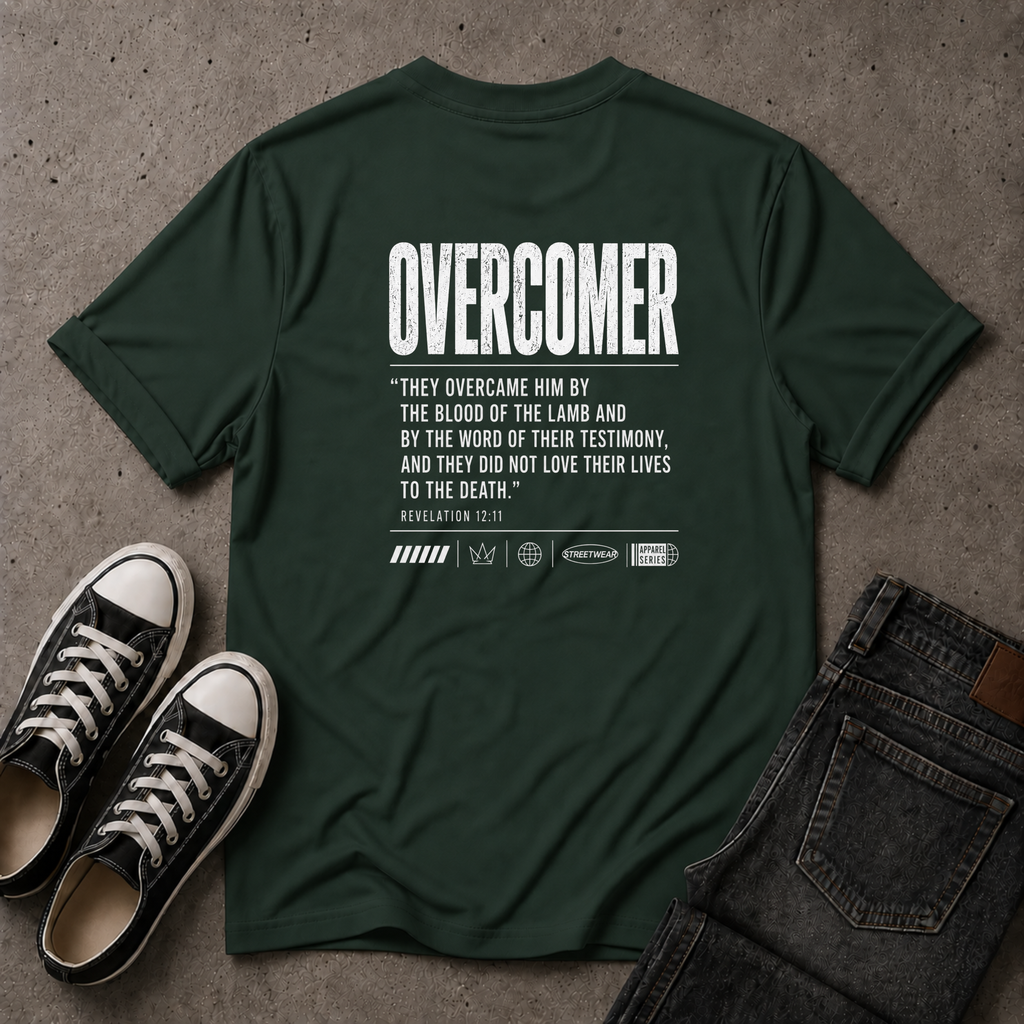 Overcomer Revelation 12:11 Christian T-Shirt – Bible Verse Tee (BACK DESIGN)