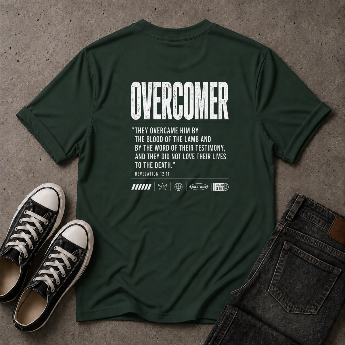 Overcomer Revelation 12:11 Christian T-Shirt – Bible Verse Tee (BACK DESIGN)
