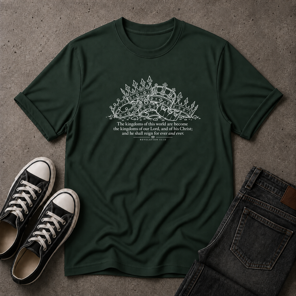 Revelation 11:15 T-Shirt – Kingdoms of This World Christian Tee (FRONT DESIGN)