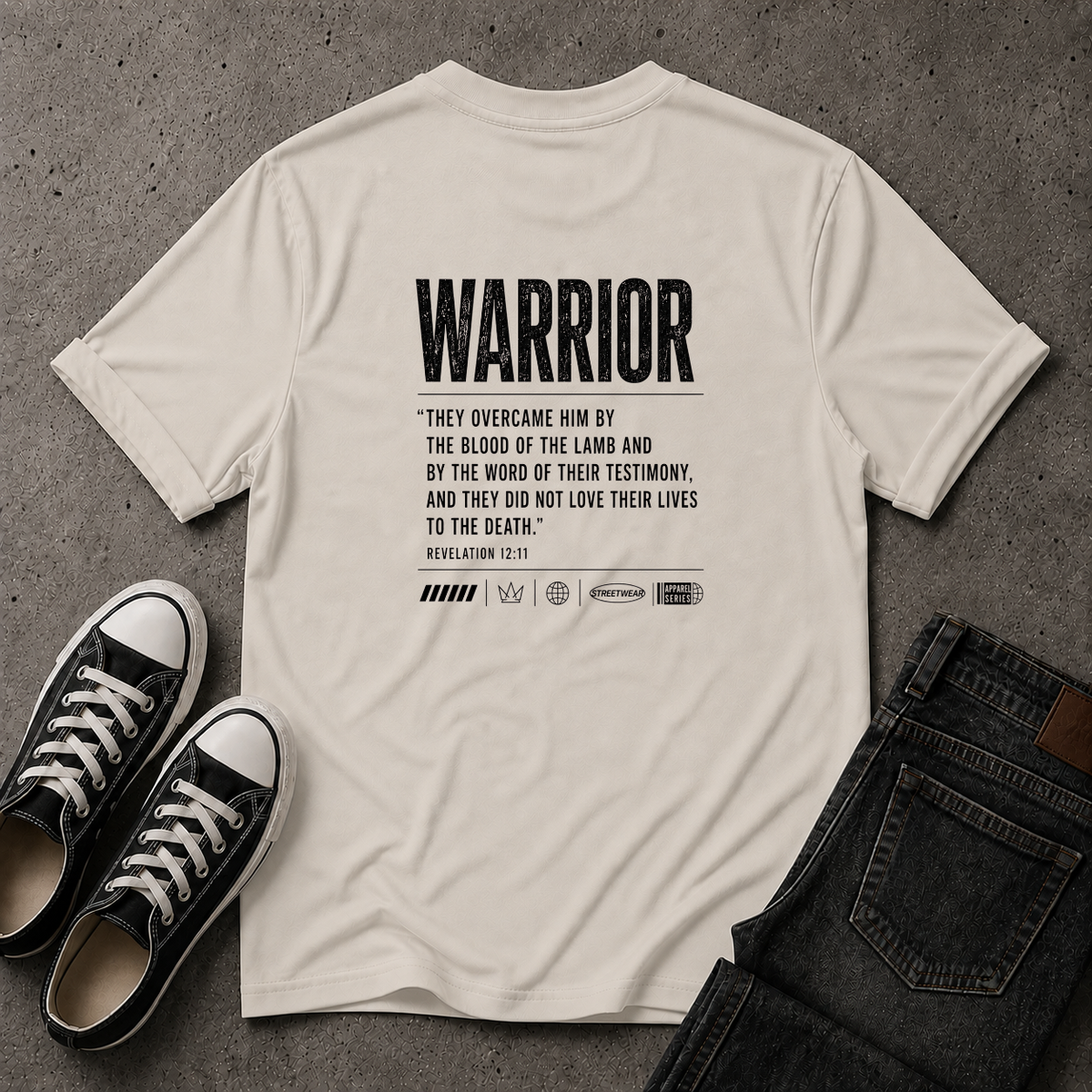 Christian Warrior T-Shirt – Revelation 12:11 Scripture Tee (BACK DESIGN)