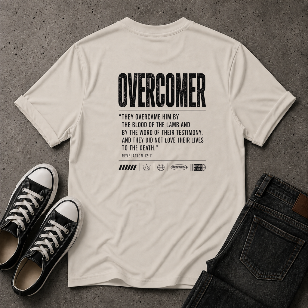 Overcomer Revelation 12:11 Christian T-Shirt – Bible Verse Tee (BACK DESIGN)