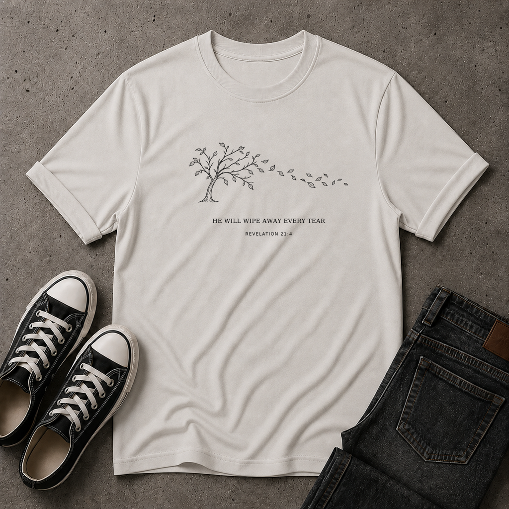 Revelation 21:4 T-Shirt – He Will Wipe Away Every Tear Christian Tee (FRONT DESIGN)