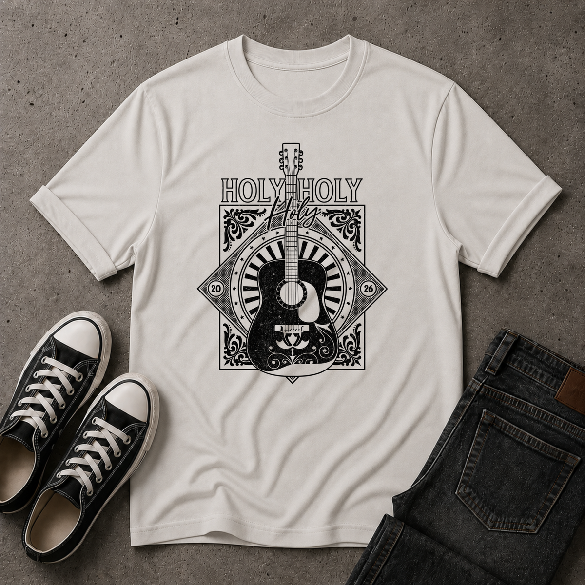 Holy Holy Holy Christian T-Shirt – Worship Guitar Faith Tee (FRONT DESIGN)
