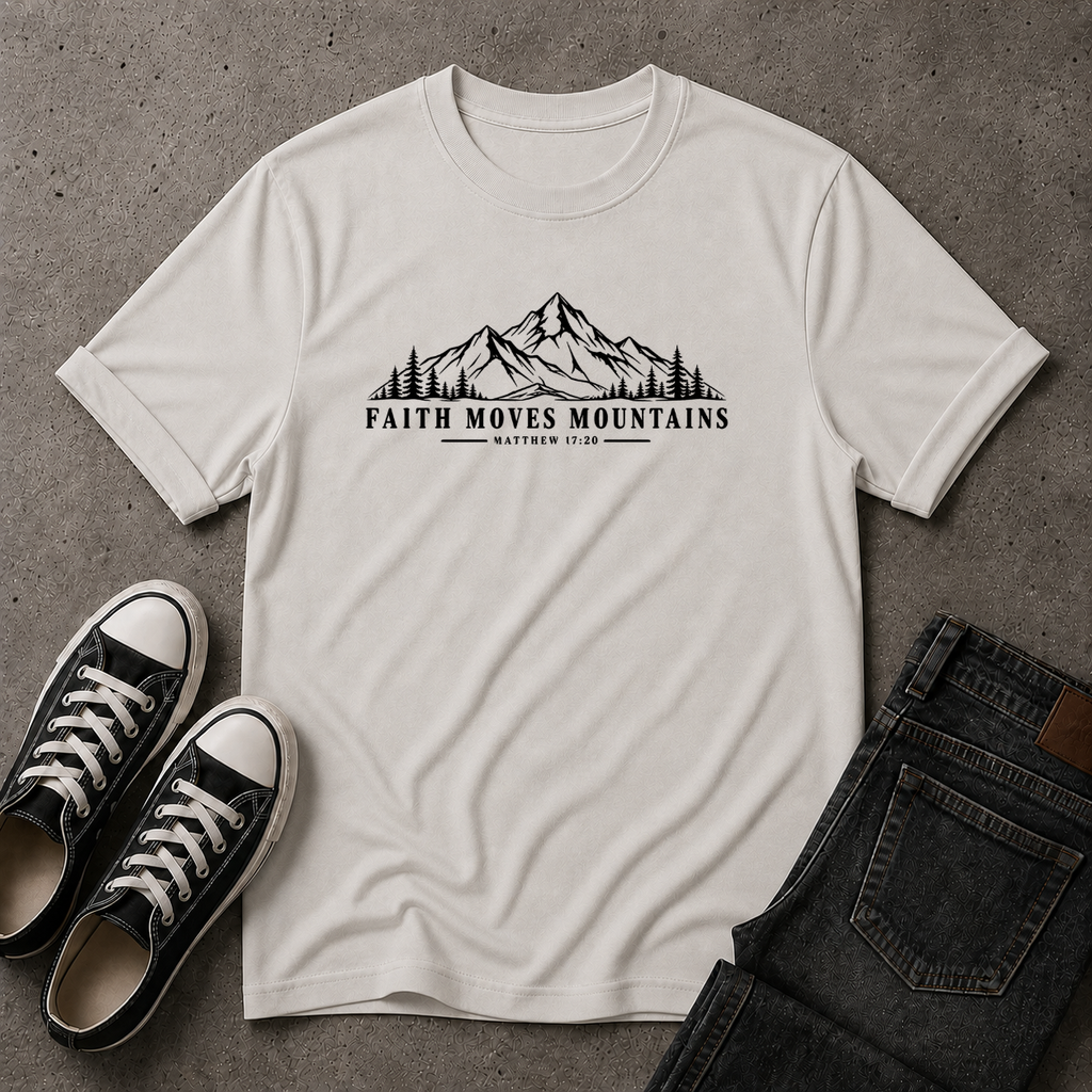 Faith Moves Mountains T-Shirt | Matthew 17:20 Christian Tee (FRONT DESIGN)