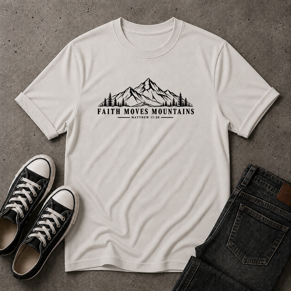 Faith Moves Mountains T-Shirt | Matthew 17:20 Christian Tee (FRONT DESIGN)