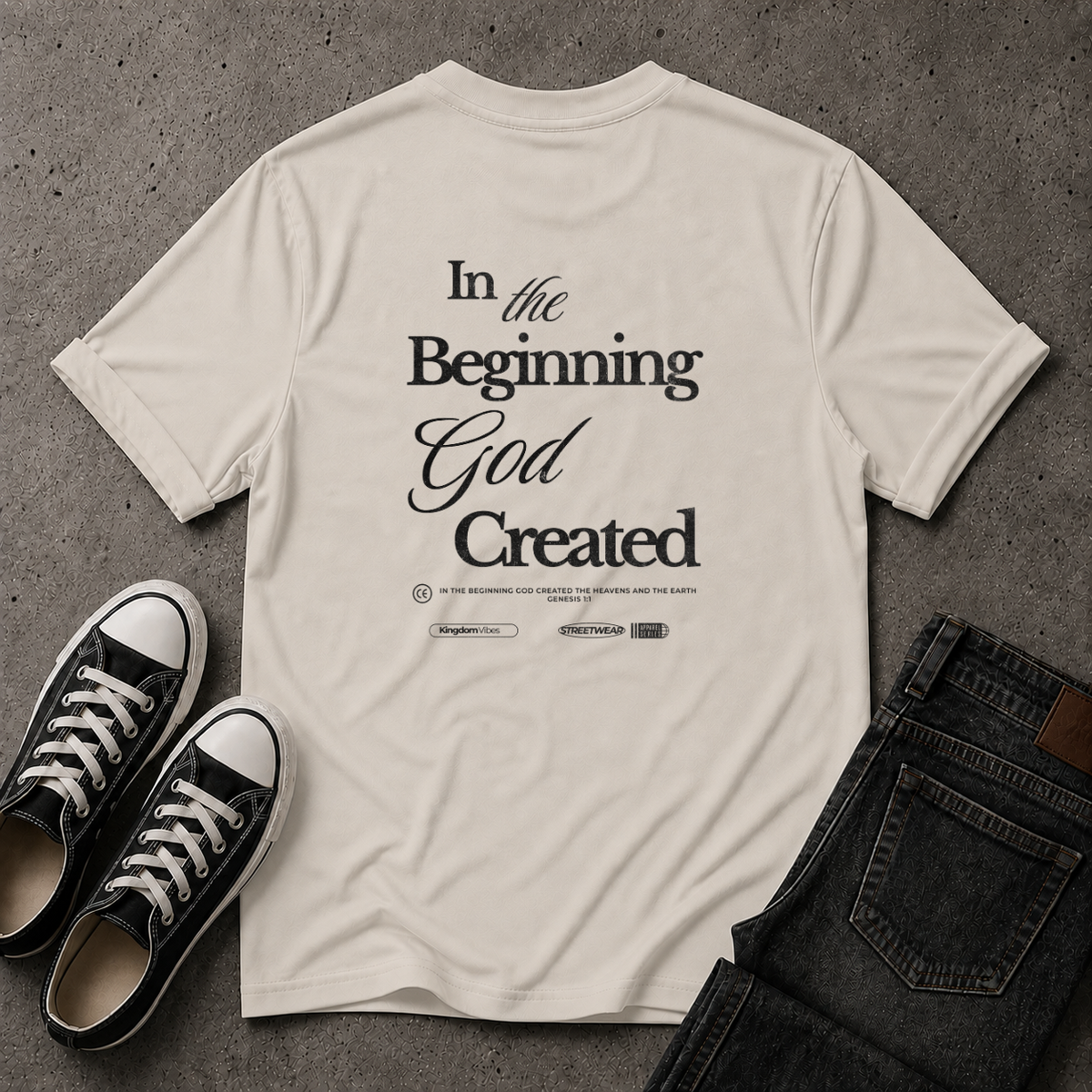 Genesis 1:1 T-Shirt – In The Beginning God Created Christian Tee (BACK DESIGN)