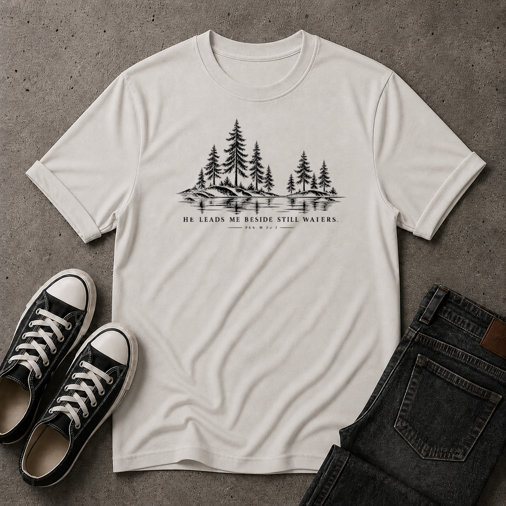 Still Waters T-Shirt | Psalm 23 Christian Tee (FRONT DESIGN)