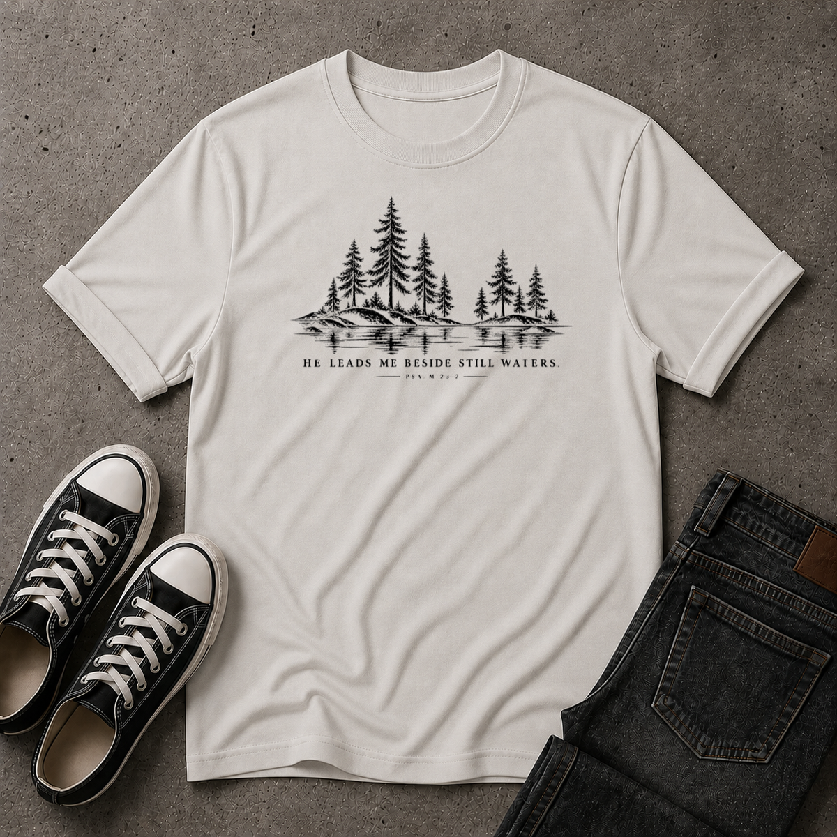 Still Waters T-Shirt | Psalm 23 Christian Tee (FRONT DESIGN)