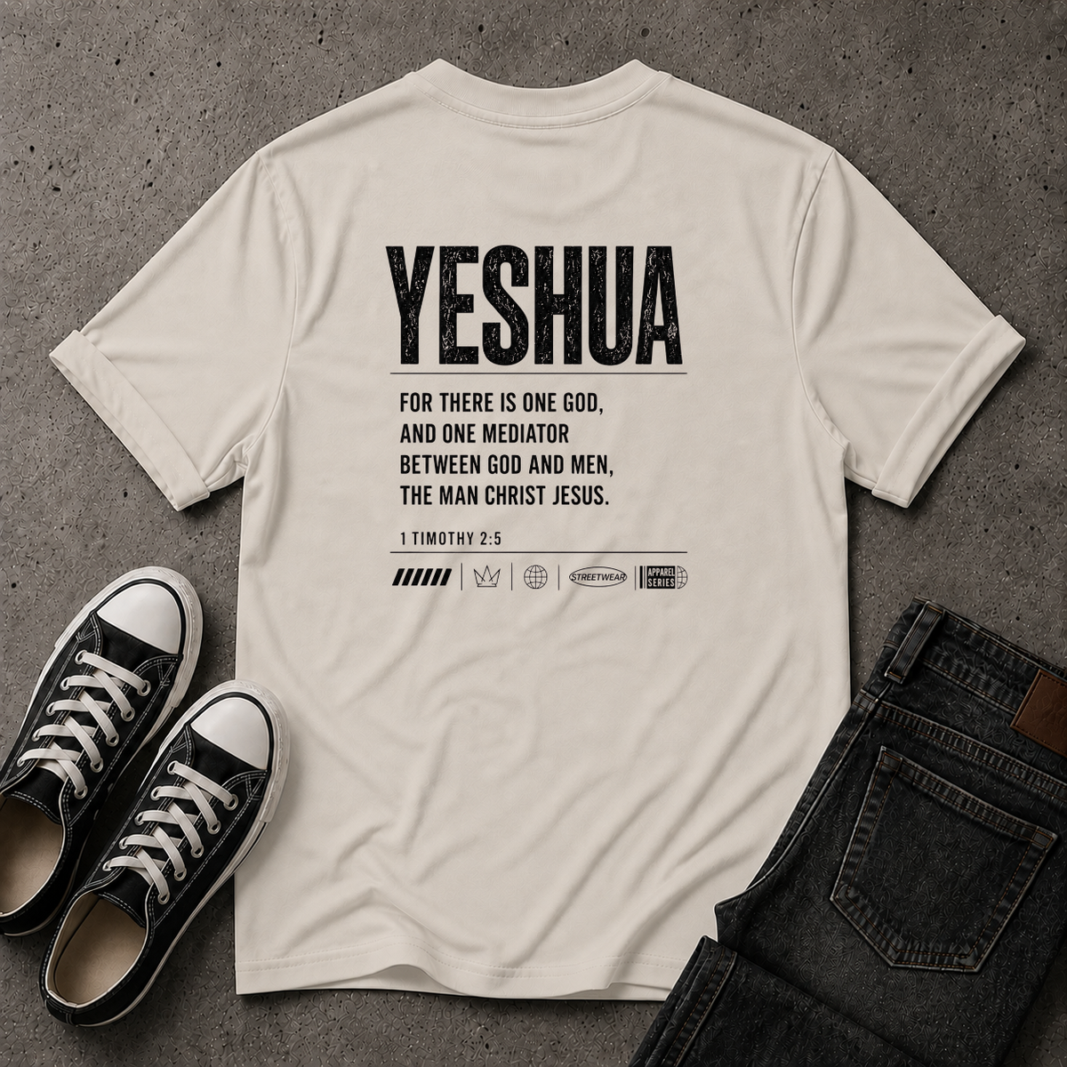 Yeshua Christian T-Shirt – 1 Timothy 2:5 Scripture Tee (BACK DESIGN)