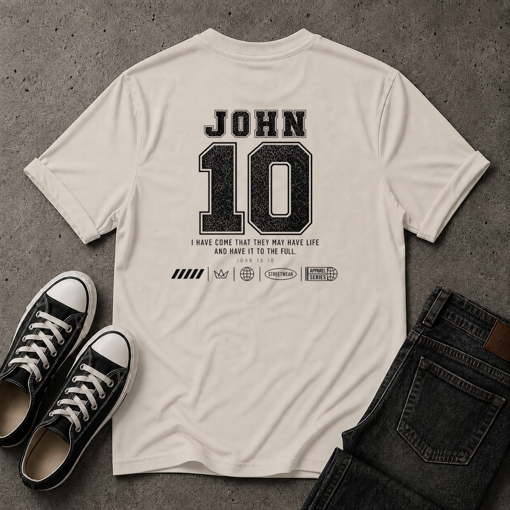 John 10:10 Christian T-Shirt – Life to the Full – (BACK DESIGN)