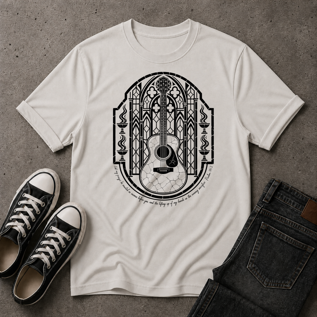 Christian Worship T-Shirt – Psalm 141:2 Guitar Scripture Tee (FRONT DESIGN)