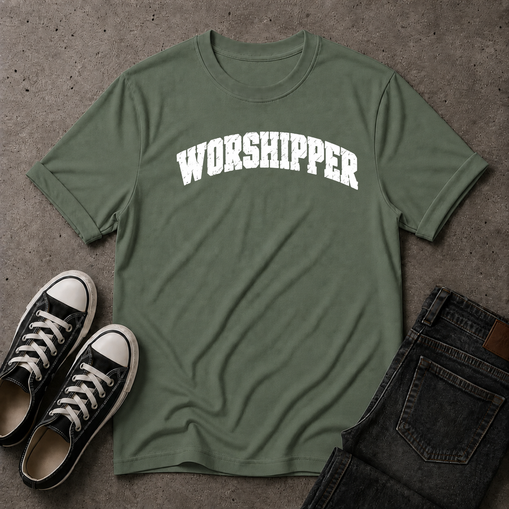 Worshipper Christian T-Shirt – Bold Christian Worship Tee (FRONT DESIGN)