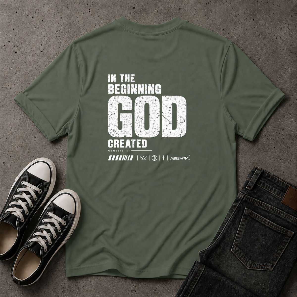 In the Beginning God Created T-Shirt – Genesis 1:1 (BACK DESIGN)