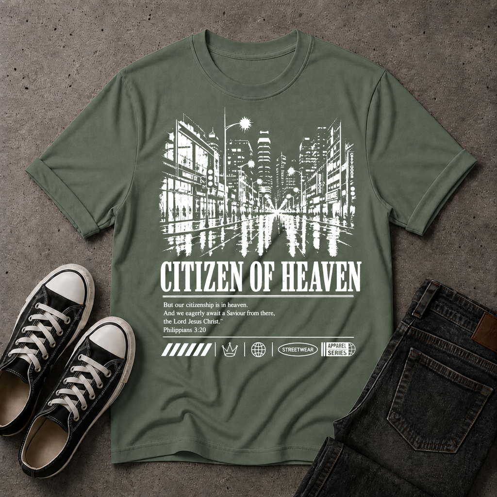 Citizen of Heaven Christian T-Shirt – Philippians 3:20 (BIG FRONT DESIGN)
