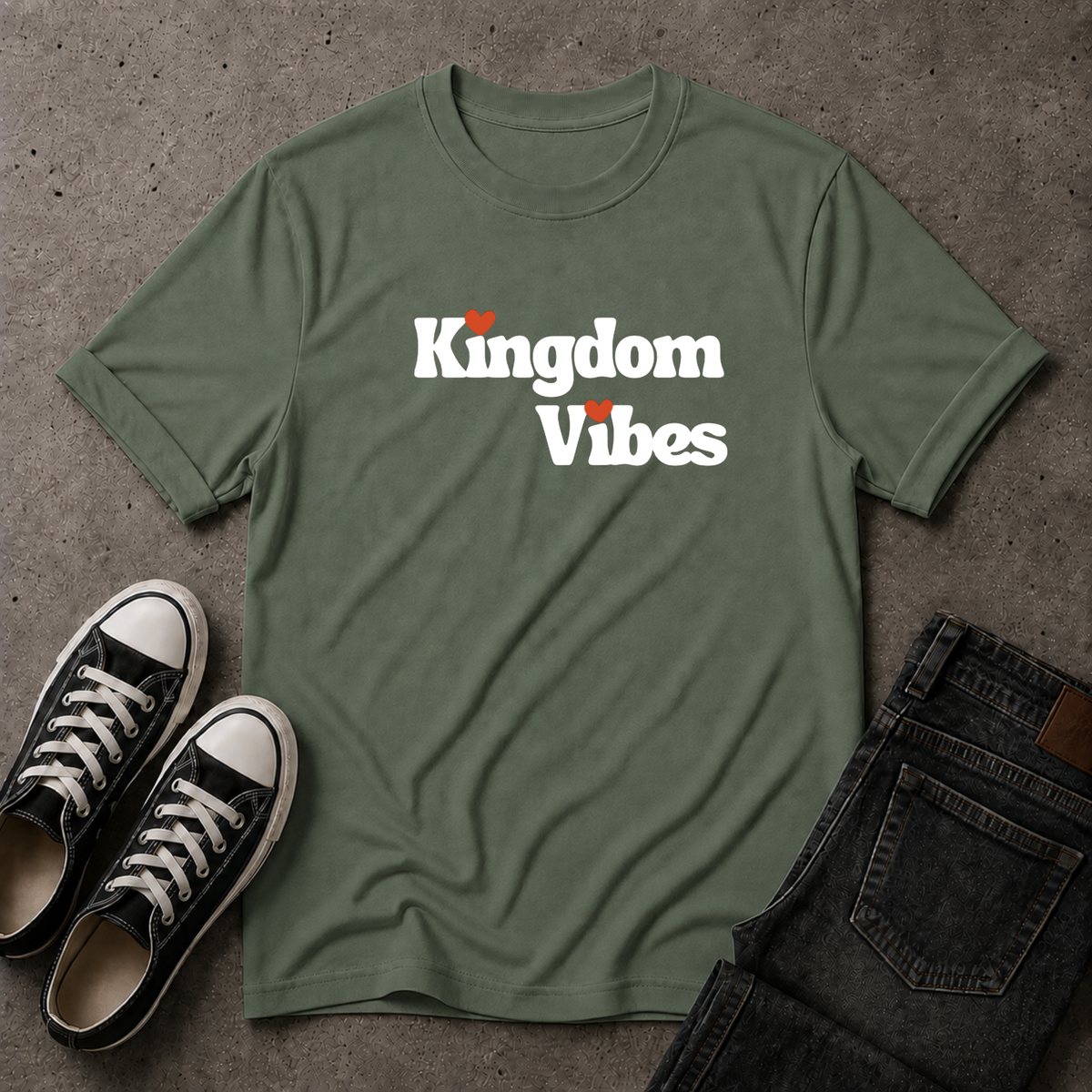 Kingdom Vibes Heart Logo T-Shirt – Christian Streetwear Tee (FRONT DESIGN)