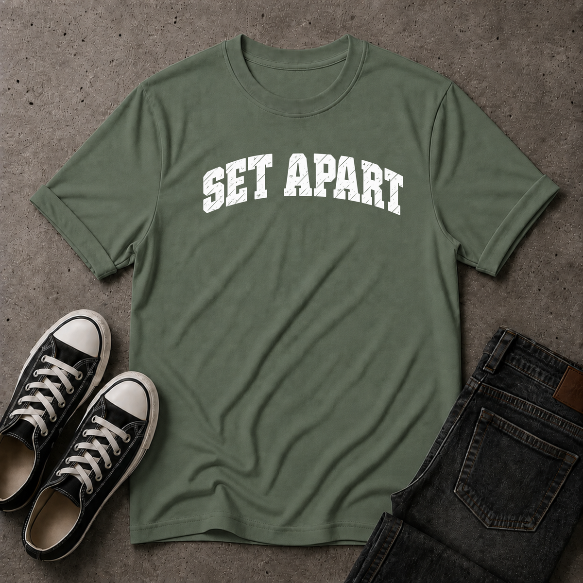 Set Apart Christian T-Shirt – Distressed Faith Streetwear Tee (FRONT DESIGN)
