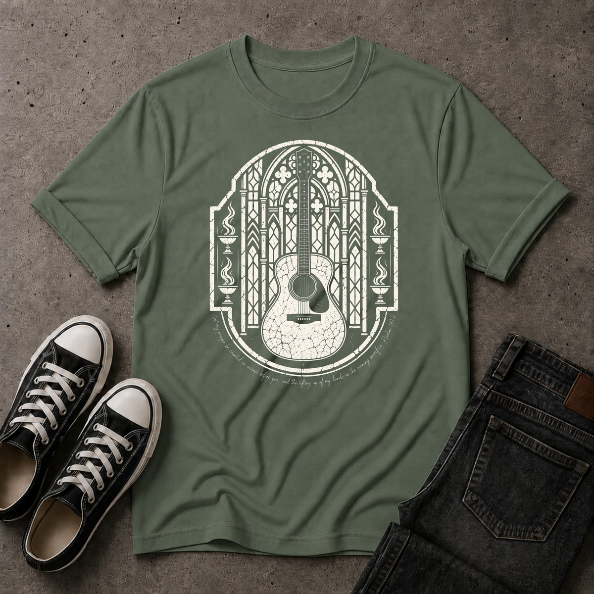 Christian Worship T-Shirt – Psalm 141:2 Guitar Scripture Tee (FRONT DESIGN)